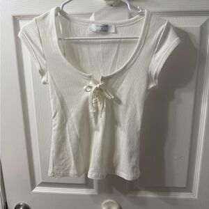 Primark Cream Ribbed Blouse with Tie Front